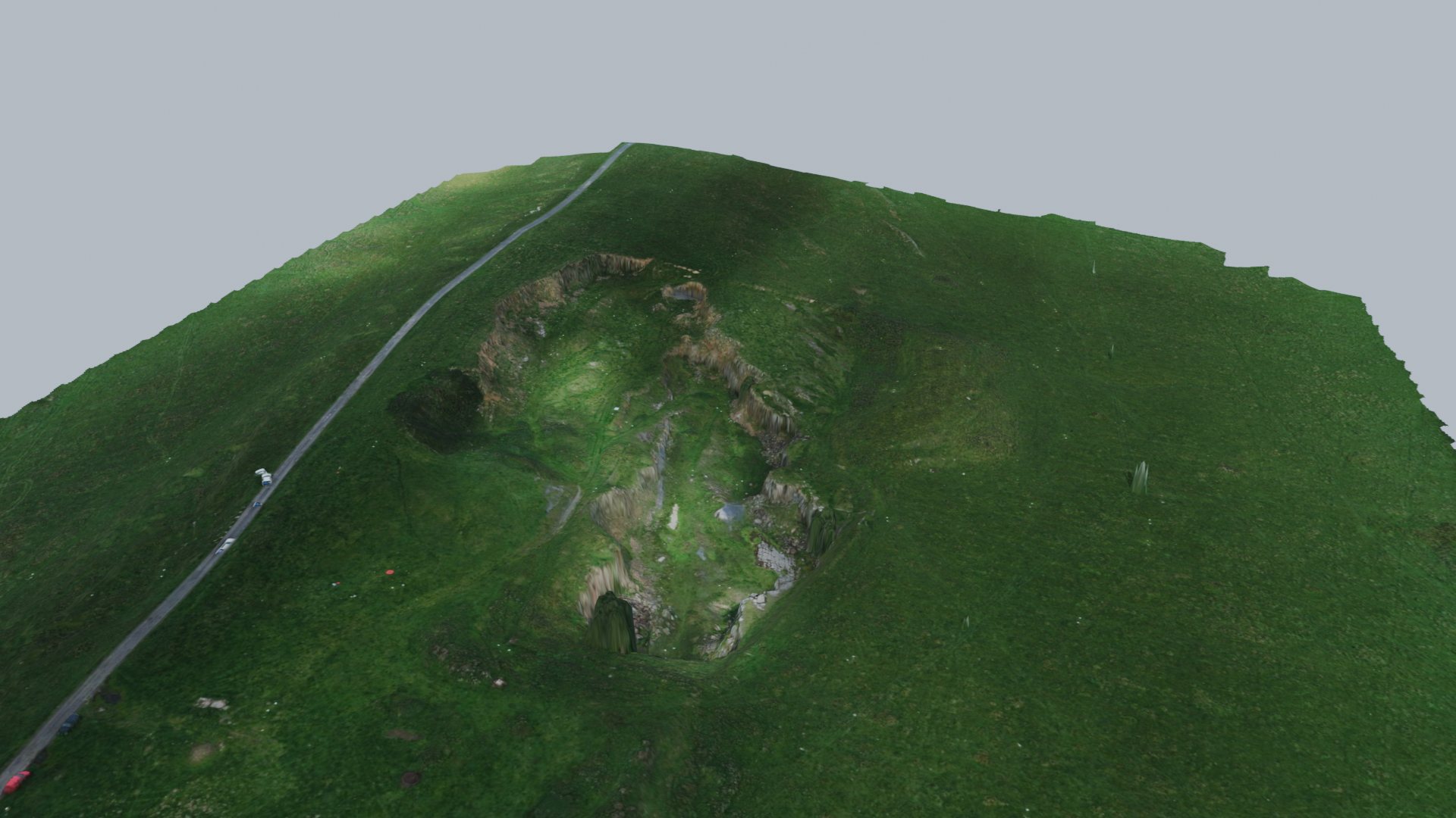 Textured terrain model of Wards Hill quarry processed in Metashape